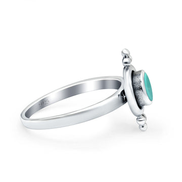 Petite Dainty Round Solitaire Ring Simulated Turquoise Band Oxidized Braided 925 Sterling Silver